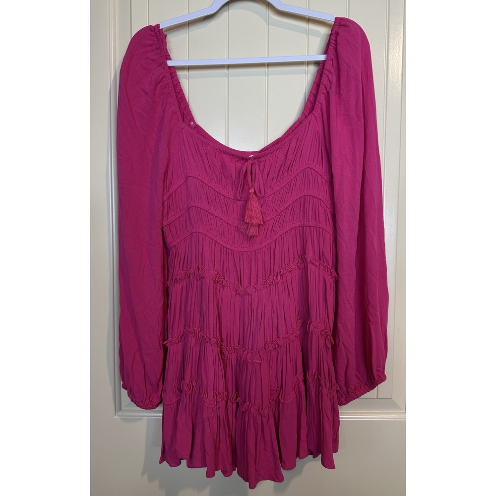 Chelsea & Violet pink Tiered Dress Sz XL Smocked romantic fairy boho NWT short